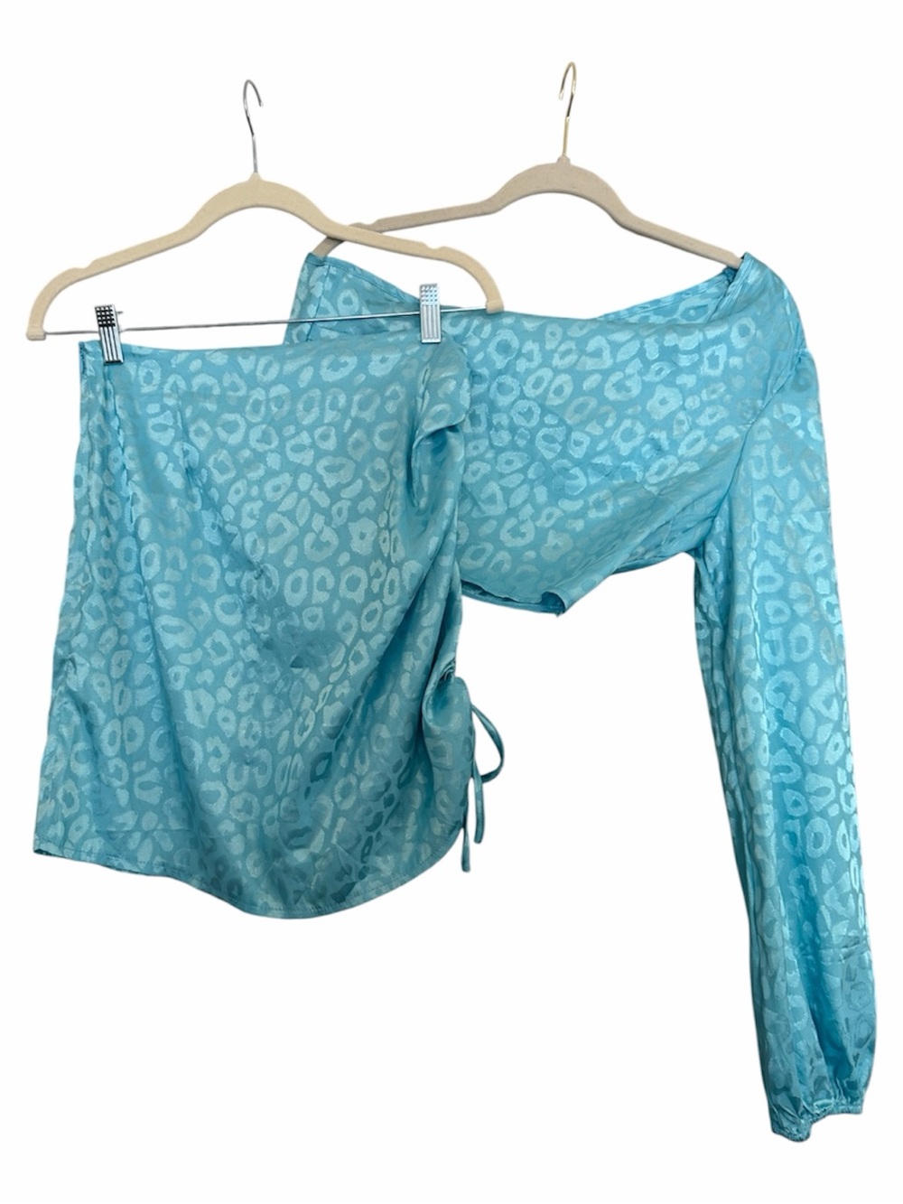 Women’s One-Shoulder Satin Set in Aqua Leopard